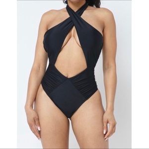 NWT black cross halter bikini